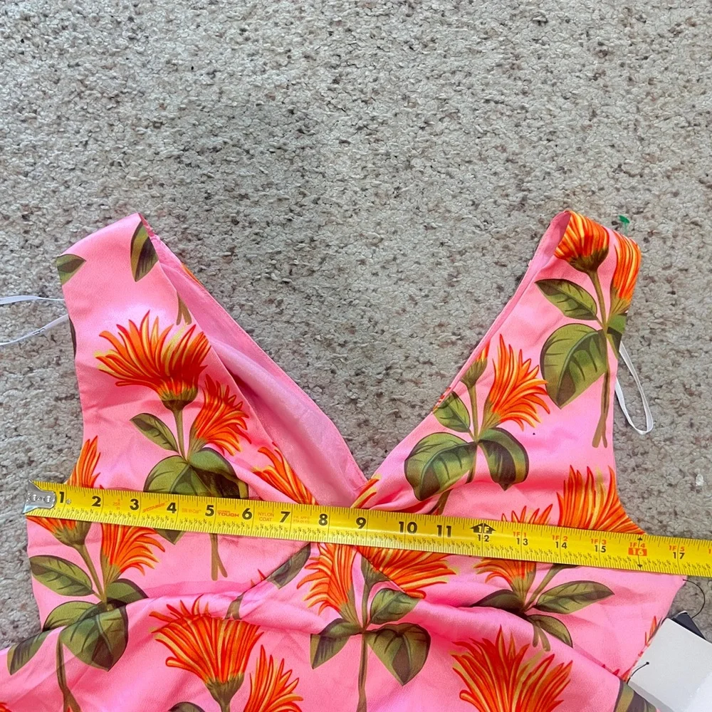 LULUS Party In Palm Springs Pink Floral Tiered Maxi Dress Satin Size medium - Picture 10 of 13